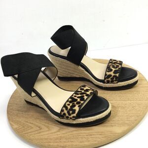 Cole Haan Women's Wedge Espadrille Sandals in Black Leopard Print Size 6B